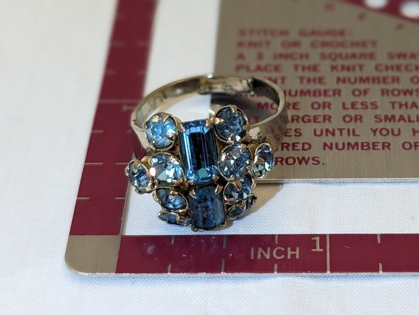 Vintage MCM Sterling Silver Shank Blue Rhinestone Cocktail Ring - Marked - Adjustable image 9