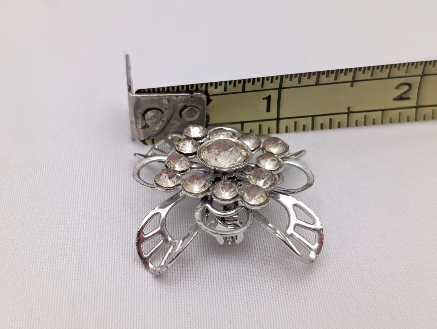 Vintage MCM Silver-toned Brooch With Rhinestones-Retro Glam Scarf Pin image 5