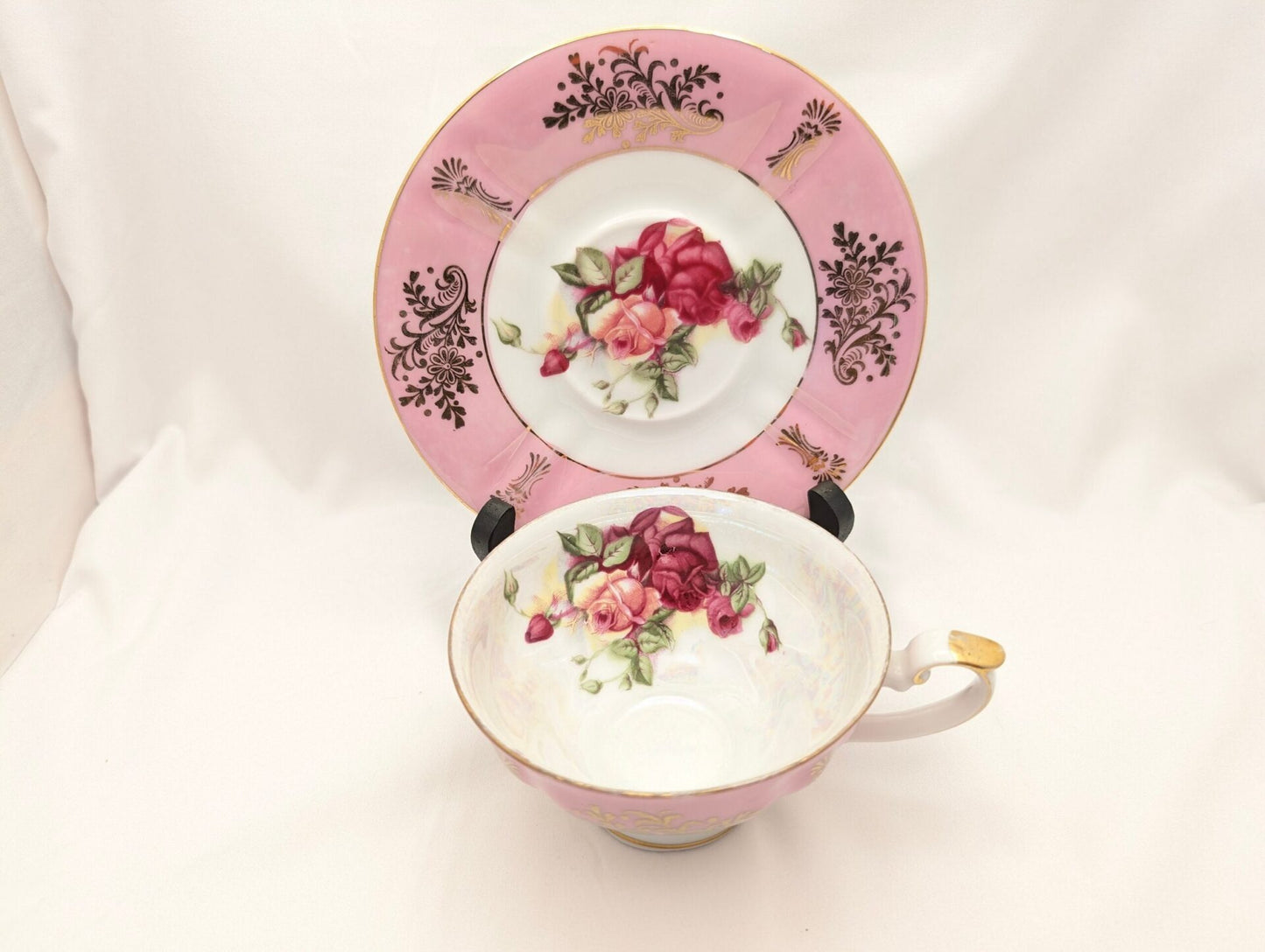 Elegant Royal Halsey Pink Lusterware Teacup & Saucer Set with Rose Pattern – Vintage Collectible Porcelain image 9