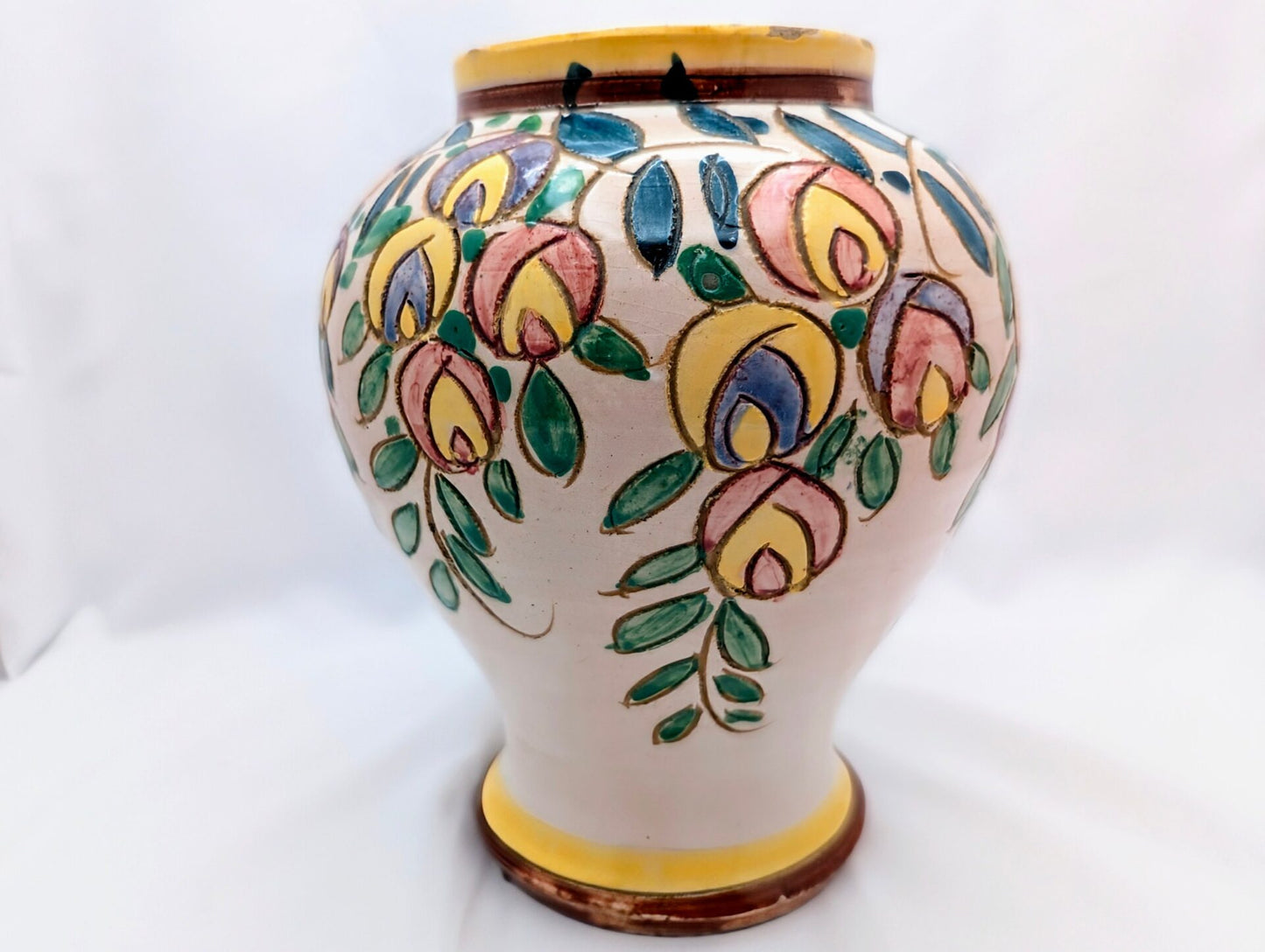 Italian Sgraffito Art Pottery Vase Marked & Handpainted - Boho Rustic Vintage MCM image 1