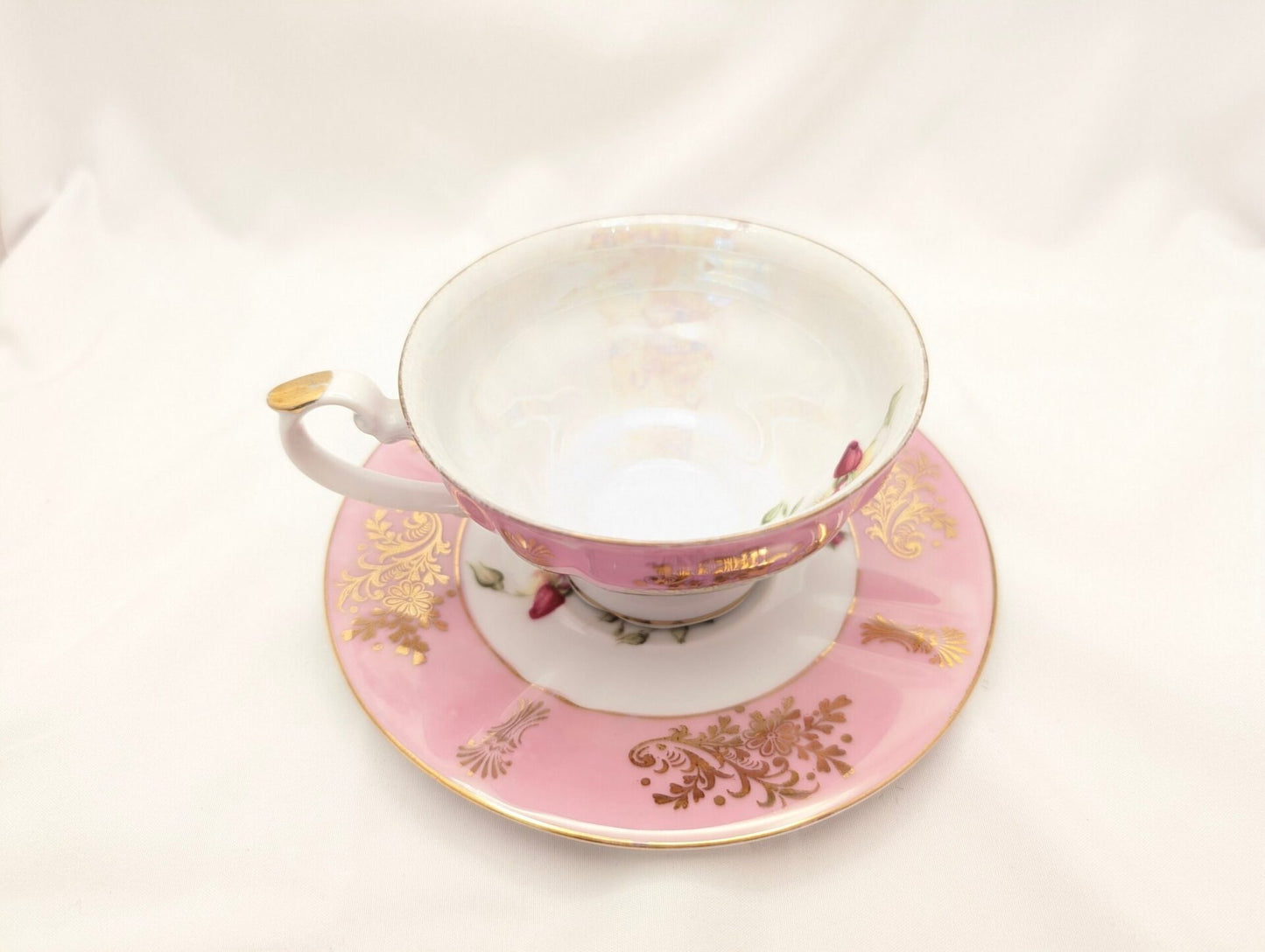 Elegant Royal Halsey Pink Lusterware Teacup & Saucer Set with Rose Pattern – Vintage Collectible Porcelain image 3