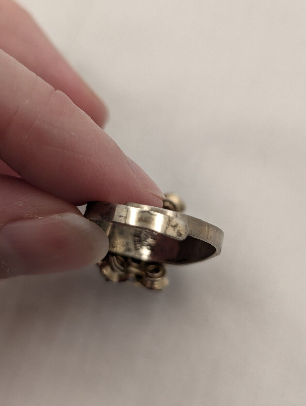 Vintage MCM Sterling Silver Shank Blue Rhinestone Cocktail Ring - Marked - Adjustable image 5