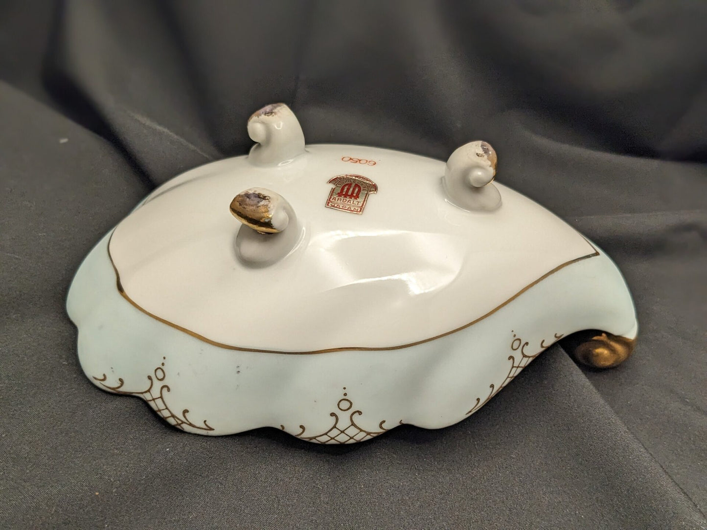 Hand Painted Dresser Bowl Marked Ardalt Lenwile - Porcelain Footed Bowl - 1950s Japan image 9