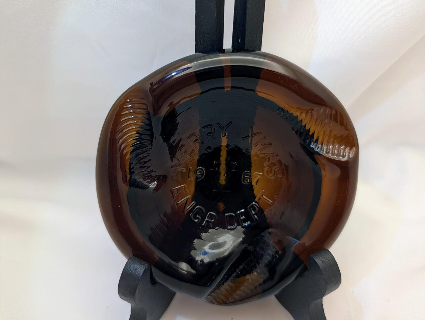 1960s Brown Glass Ashtray - Vintage Anchor Glass Employee Christmas Gift Stamped Merry XMAS Engr Dept 1967 image 9