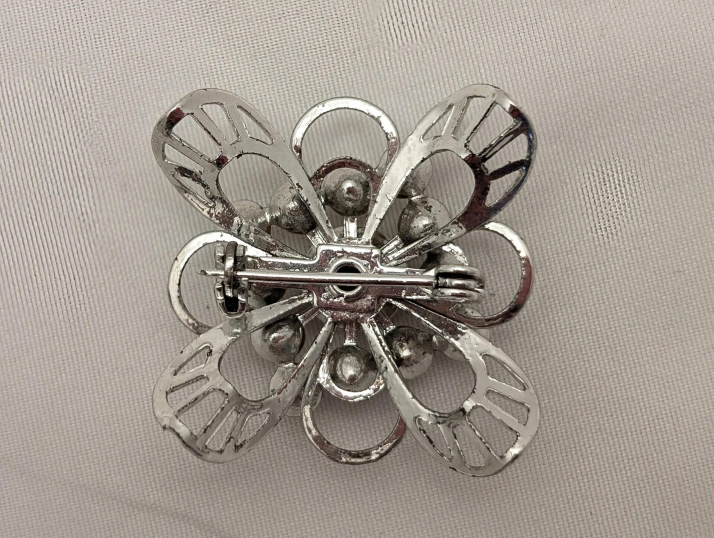 Vintage MCM Silver-toned Brooch With Rhinestones-Retro Glam Scarf Pin image 2