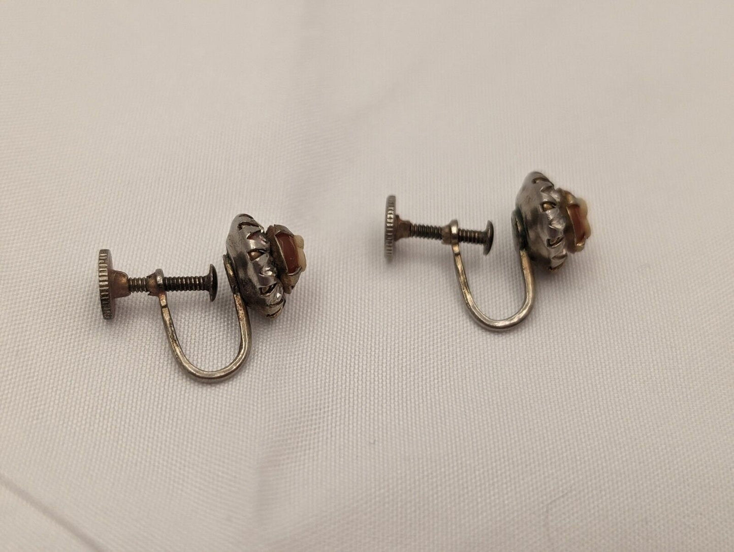Vargas Cameo Screwback Earrings with Rhinestones - Vintage 1940s Prong Set Clip Ons image 6