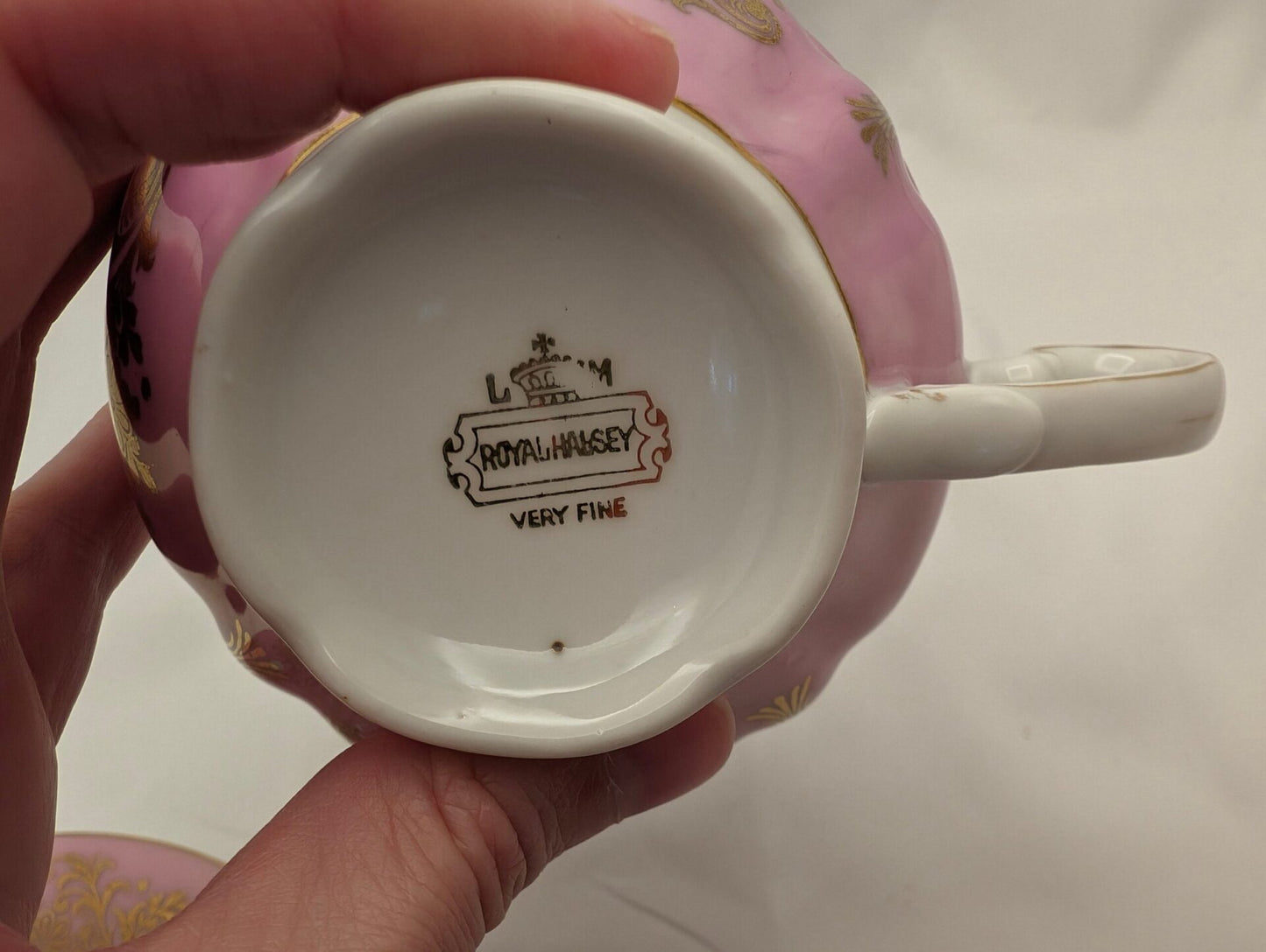 Elegant Royal Halsey Pink Lusterware Teacup & Saucer Set with Rose Pattern – Vintage Collectible Porcelain image 5