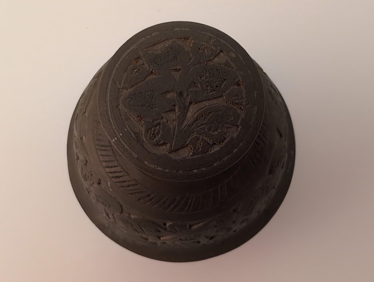 Vintage Brass Elephant Claw Bell - 2 1/2 Inch Ornate Etched Leaf Pattern image 9