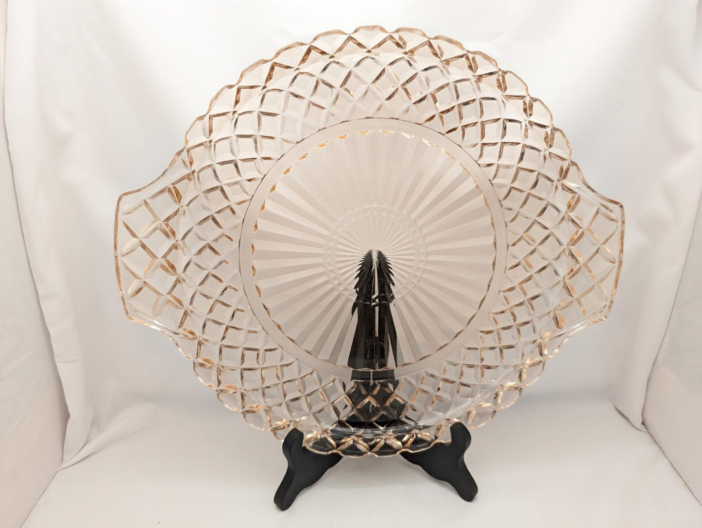 Pink Depression Glass Cake Plate w/ Handles - Anchor Hocking's Waterford Pattern 10 1/4" image 7