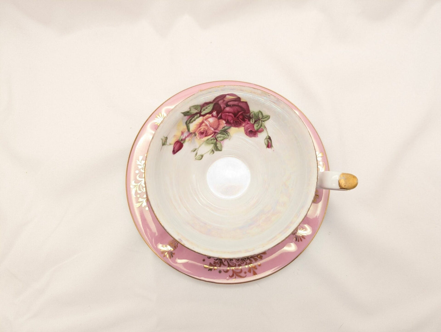 Elegant Royal Halsey Pink Lusterware Teacup & Saucer Set with Rose Pattern – Vintage Collectible Porcelain image 4