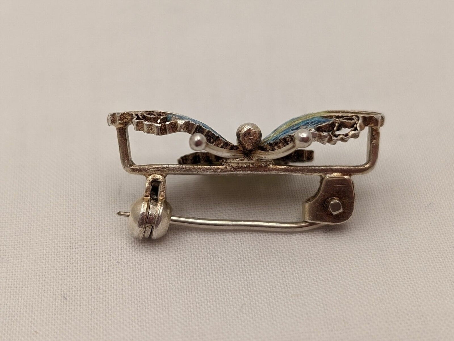 Art Nouveau Butterfly Brooch Blue Enamel on Silver Filigree Pin, GE-20 800 Jewelry image 7