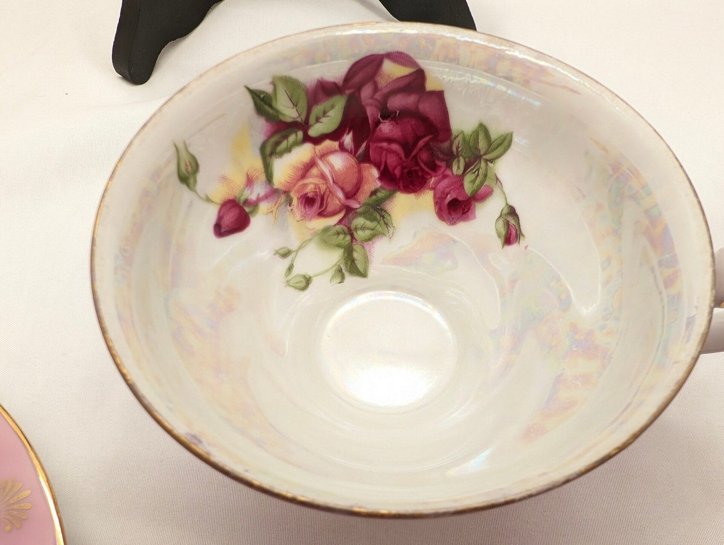 Elegant Royal Halsey Pink Lusterware Teacup & Saucer Set with Rose Pattern – Vintage Collectible Porcelain image 6