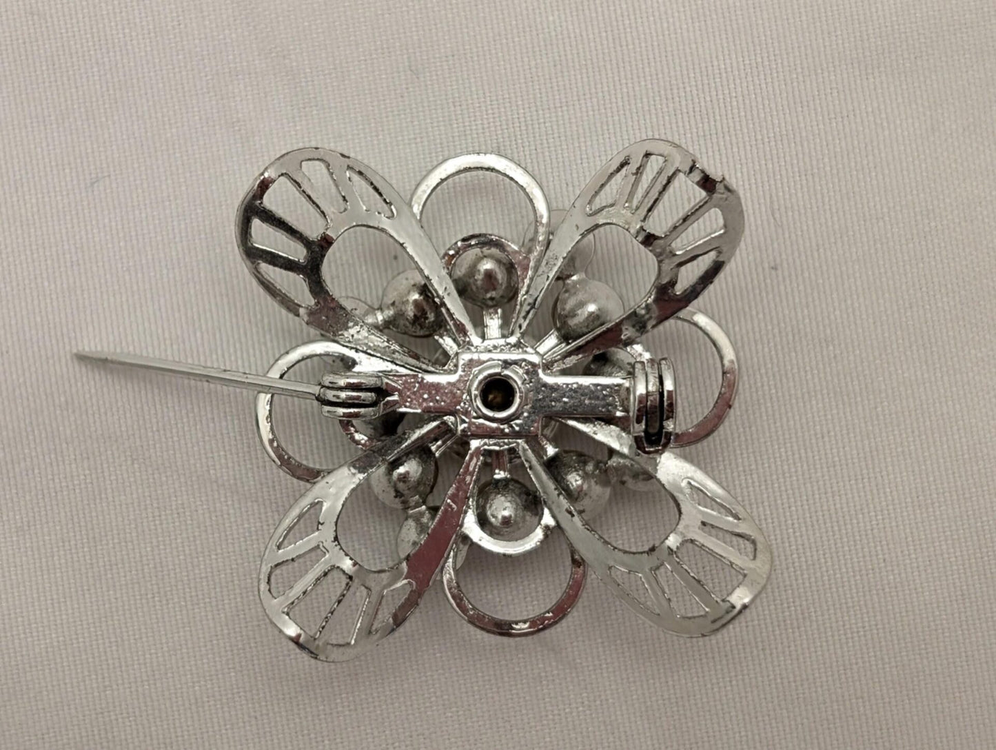 Vintage MCM Silver-toned Brooch With Rhinestones-Retro Glam Scarf Pin image 3