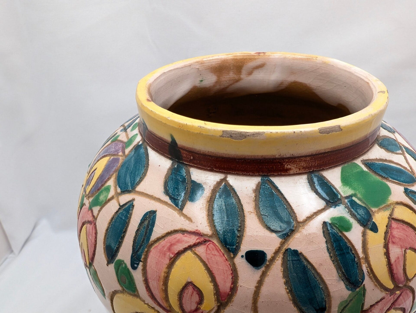 Italian Sgraffito Art Pottery Vase Marked & Handpainted - Boho Rustic Vintage MCM image 3