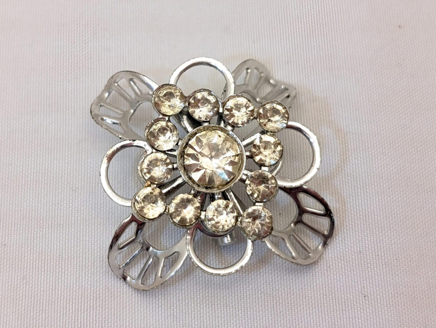 Vintage MCM Silver-toned Brooch With Rhinestones-Retro Glam Scarf Pin image 1