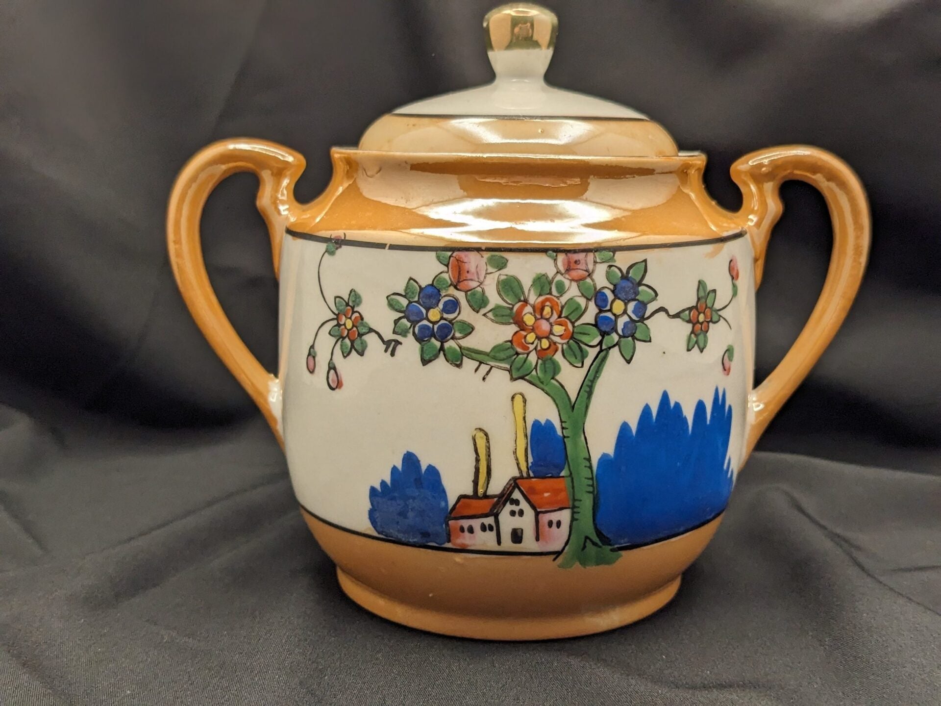 Handpainted Tea Pot, Sugar Bowl, and Creamer Set in Orange Vintage Lusterware - Made by Tashiro Shoten Ltd Nagoya, Japan image 1