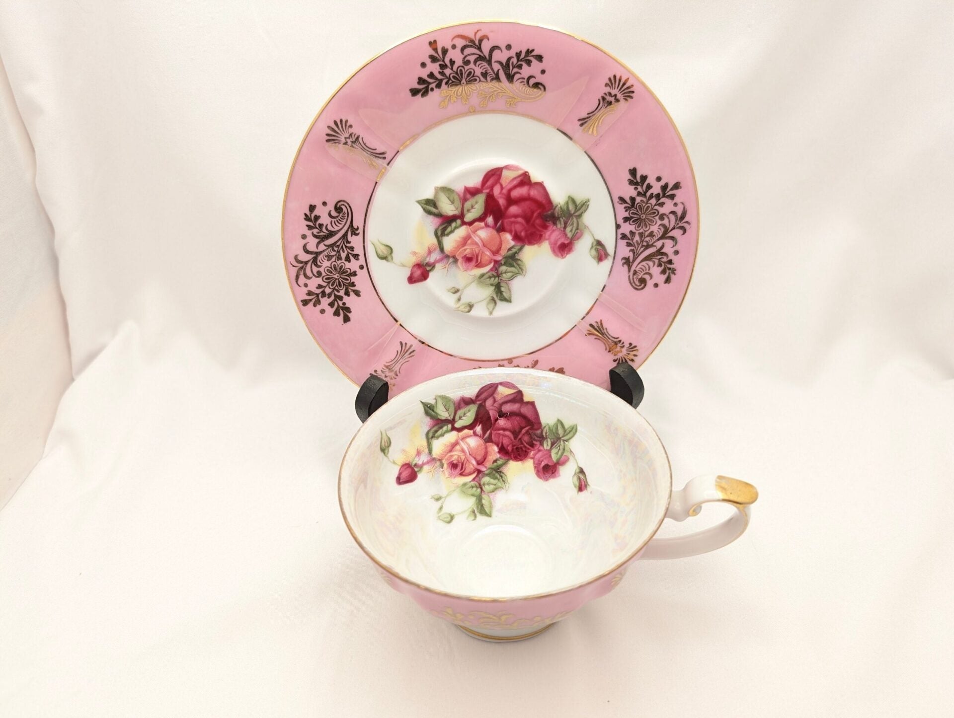 Elegant Royal Halsey Pink Lusterware Teacup & Saucer Set with Rose Pattern – Vintage Collectible Porcelain image 9