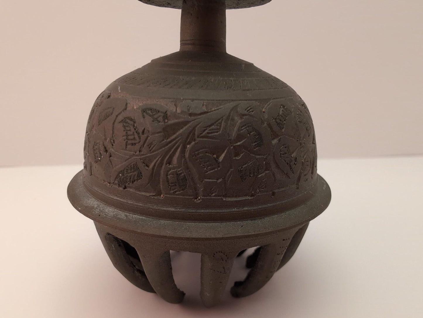 Vintage Brass Elephant Claw Bell - 2 1/2 Inch Ornate Etched Leaf Pattern image 6