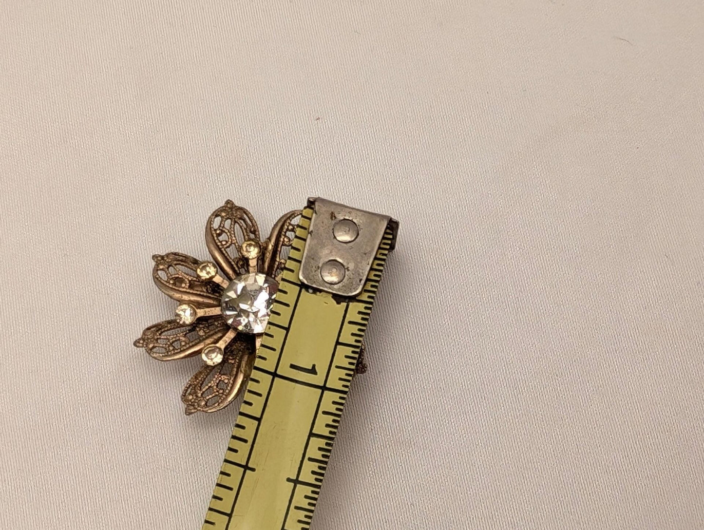 Vintage Gold-Toned Filigree Flower Starburst Brooch With Rhinestones-Retro Glam image 7