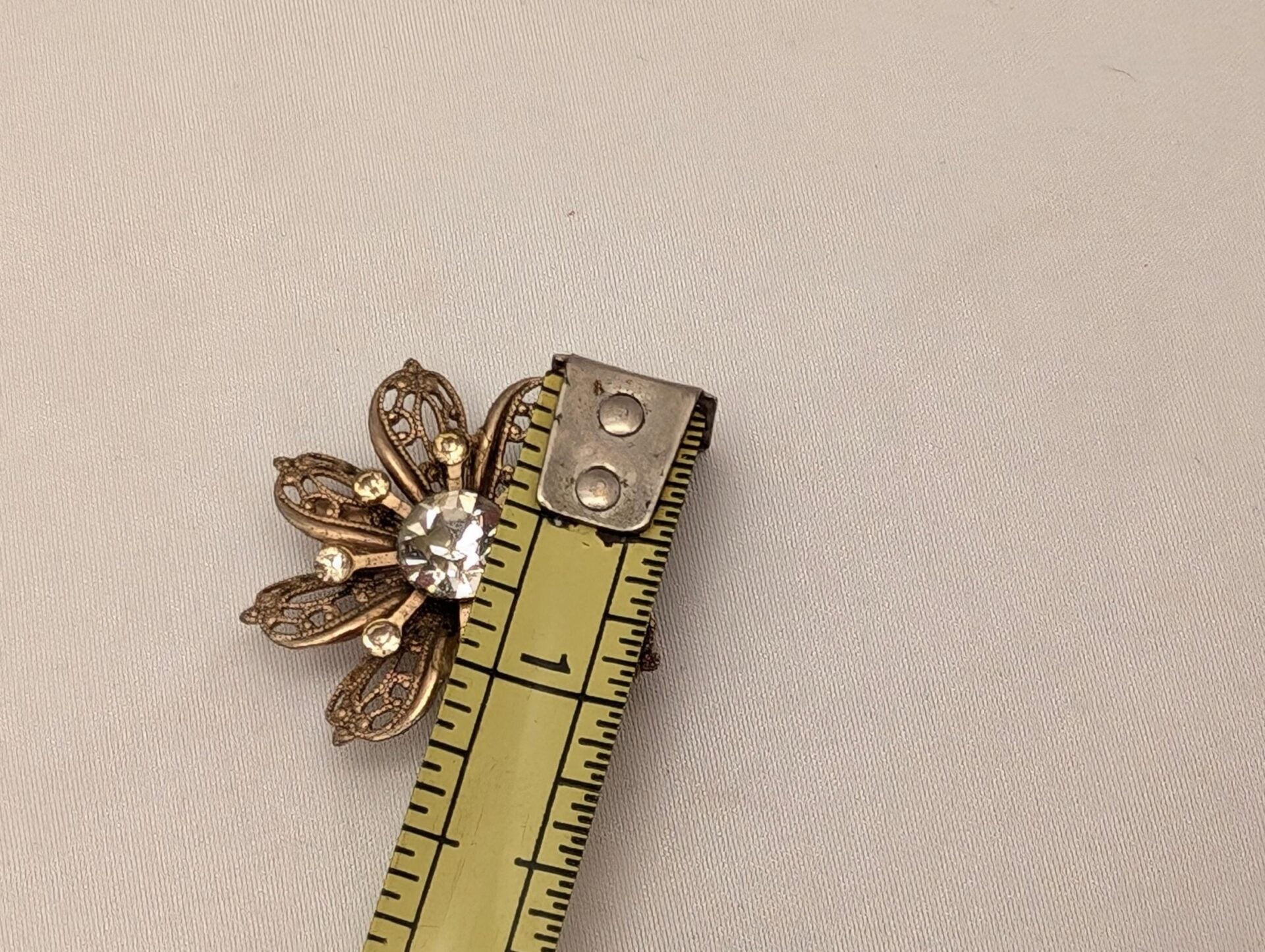Vintage Gold-Toned Filigree Flower Starburst Brooch With Rhinestones-Retro Glam image 7