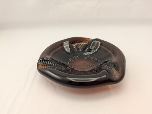 1960s Brown Glass Ashtray - Vintage Anchor Glass Employee Christmas Gift Stamped Merry XMAS Engr Dept 1967 image 1