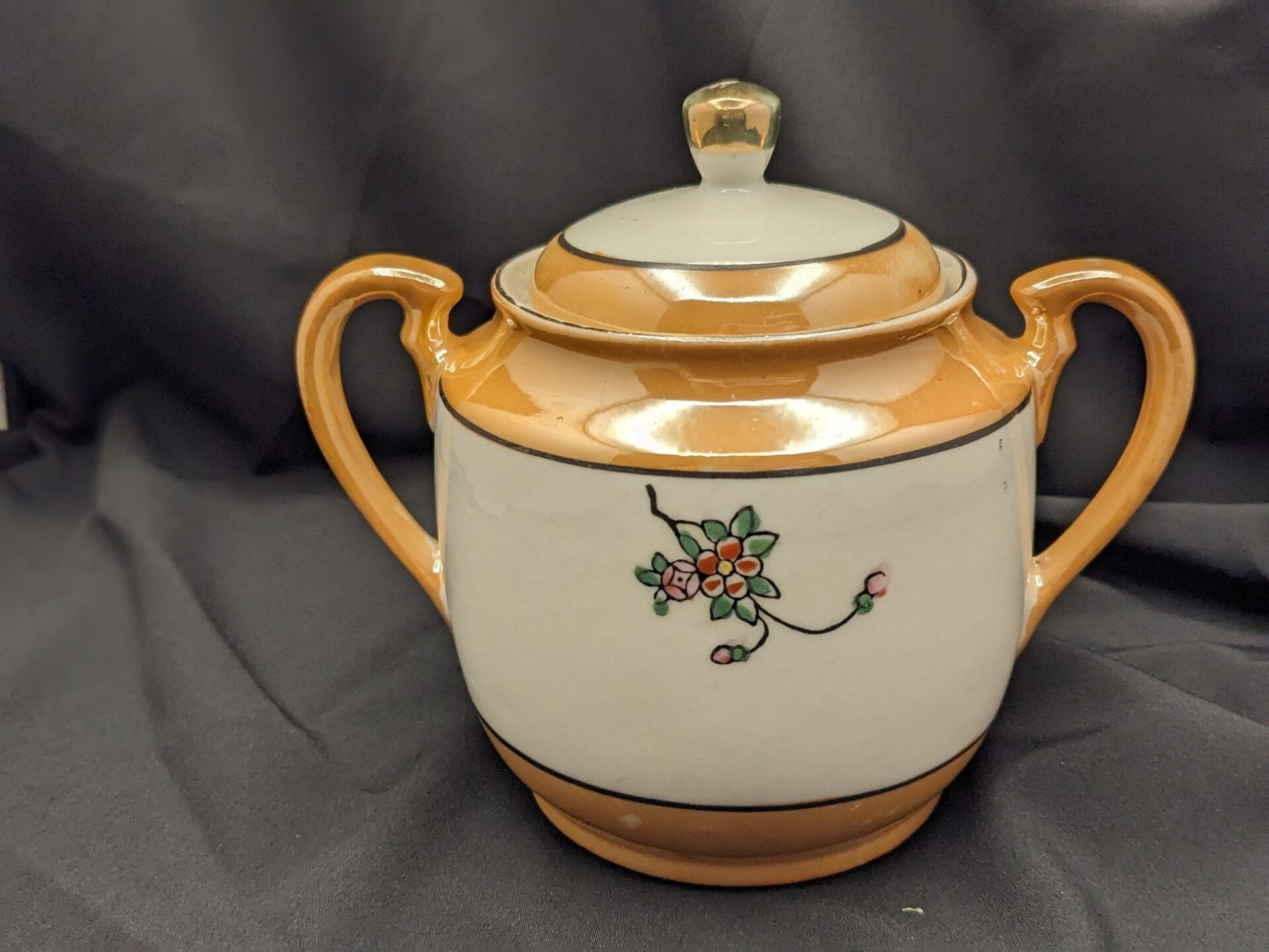 Handpainted Tea Pot, Sugar Bowl, and Creamer Set in Orange Vintage Lusterware - Made by Tashiro Shoten Ltd Nagoya, Japan image 2