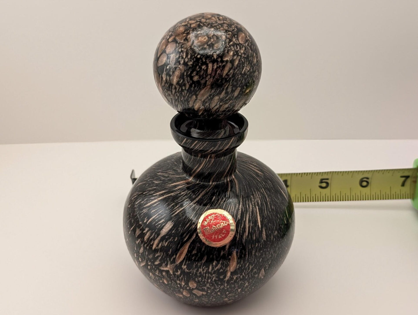 Murano Glass Decanter Perfume Bottle with Stopper - Italian Aventurine Copper & Black Art Glass image 2