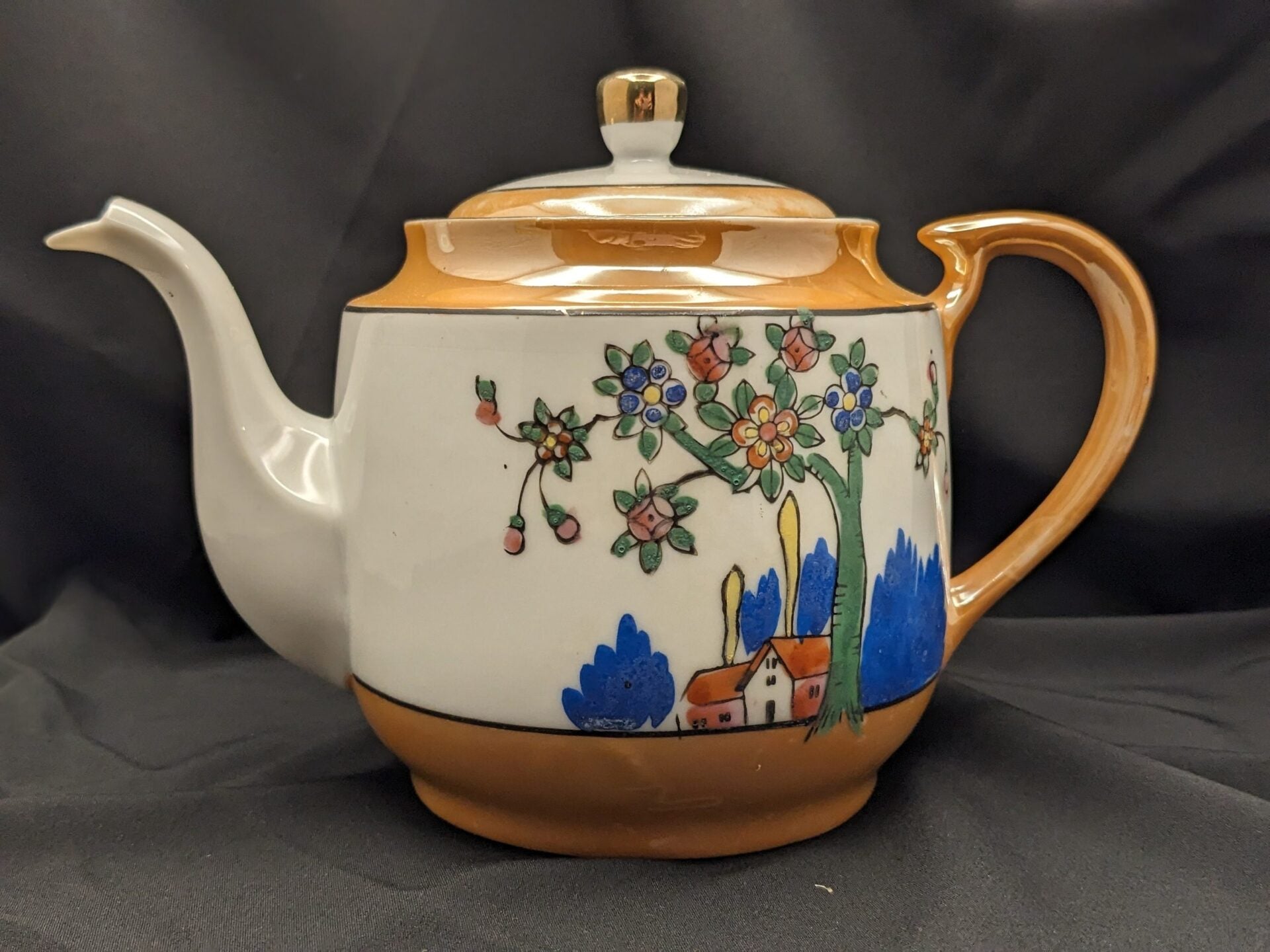 Handpainted Tea Pot, Sugar Bowl, and Creamer Set in Orange Vintage Lusterware - Made by Tashiro Shoten Ltd Nagoya, Japan image 3