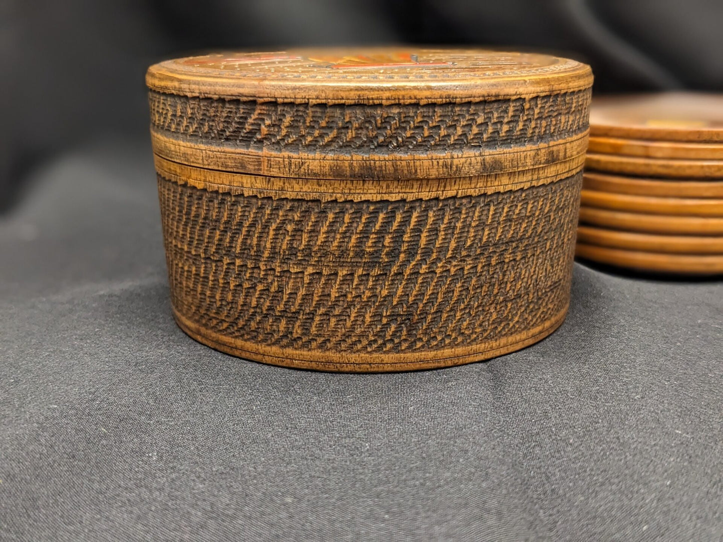 Mt Fuji Carved and Painted Wood Coasters Set of 8 - 1950s Japan image 5