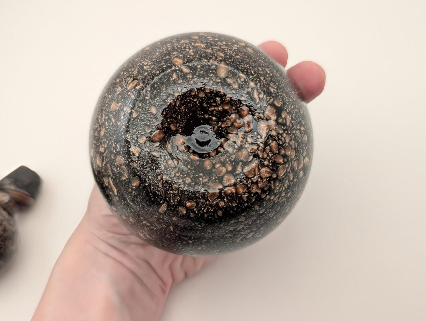 Murano Glass Decanter Perfume Bottle with Stopper - Italian Aventurine Copper & Black Art Glass image 8