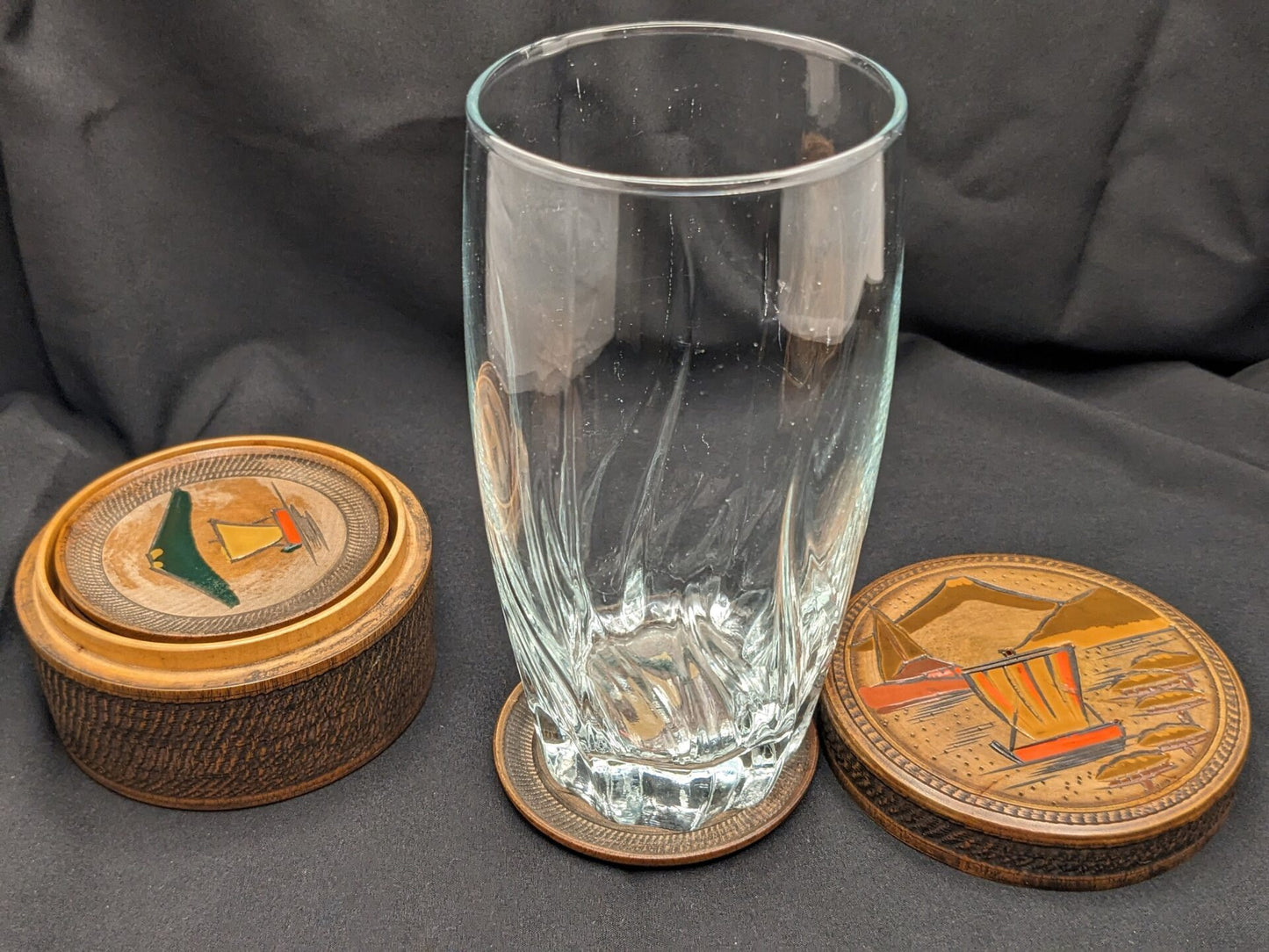 Mt Fuji Carved and Painted Wood Coasters Set of 8 - 1950s Japan image 9