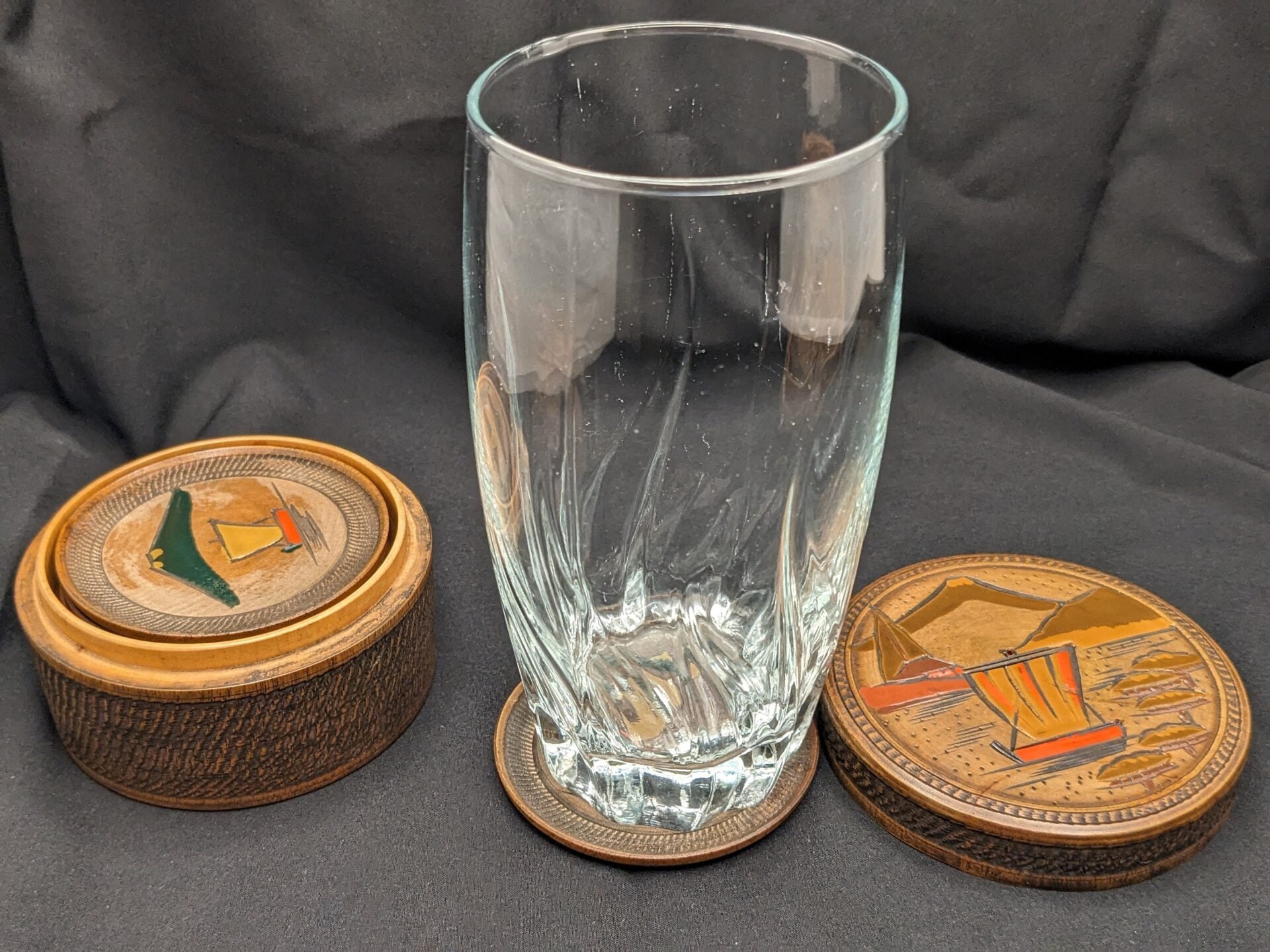 Mt Fuji Carved and Painted Wood Coasters Set of 8 - 1950s Japan image 9