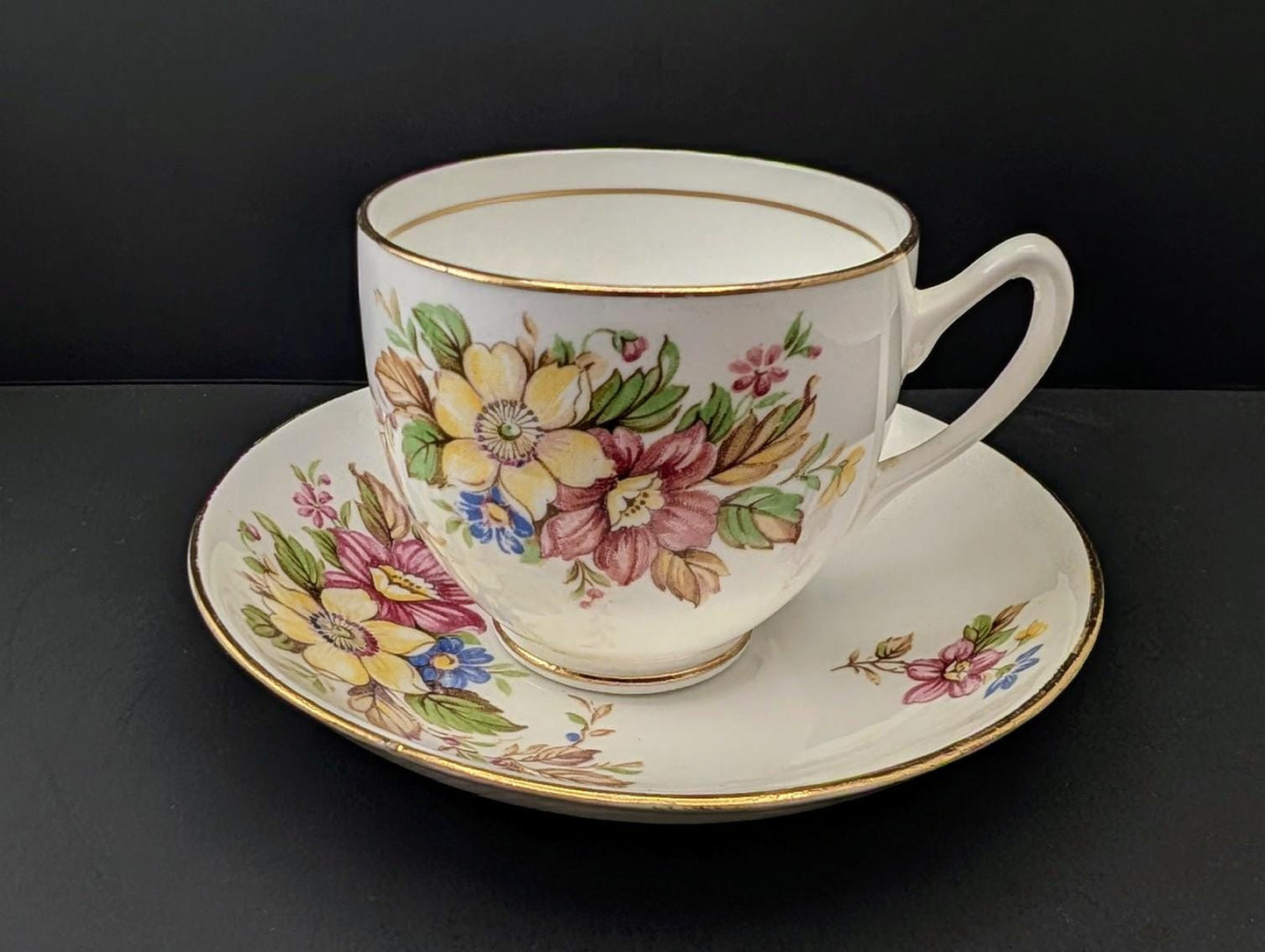 Duchess Bone China Teacup & Saucer Set with Delicate Floral Pattern and Gilt Trim-Made in England image 0