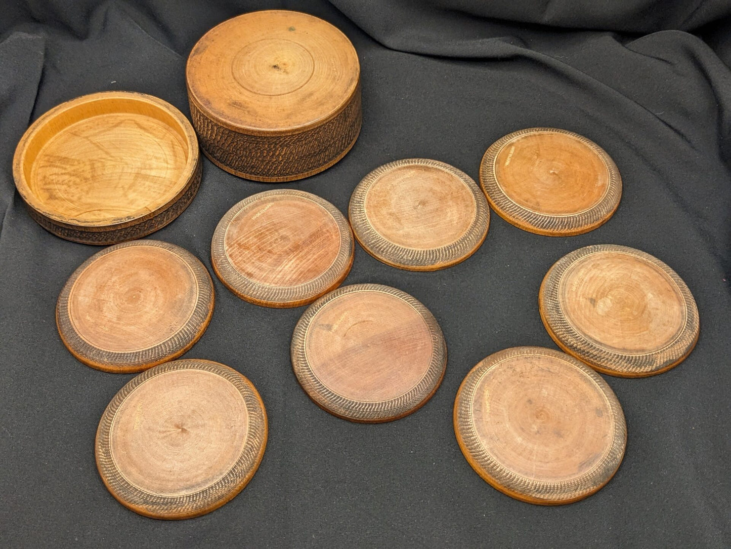 Mt Fuji Carved and Painted Wood Coasters Set of 8 - 1950s Japan image 3