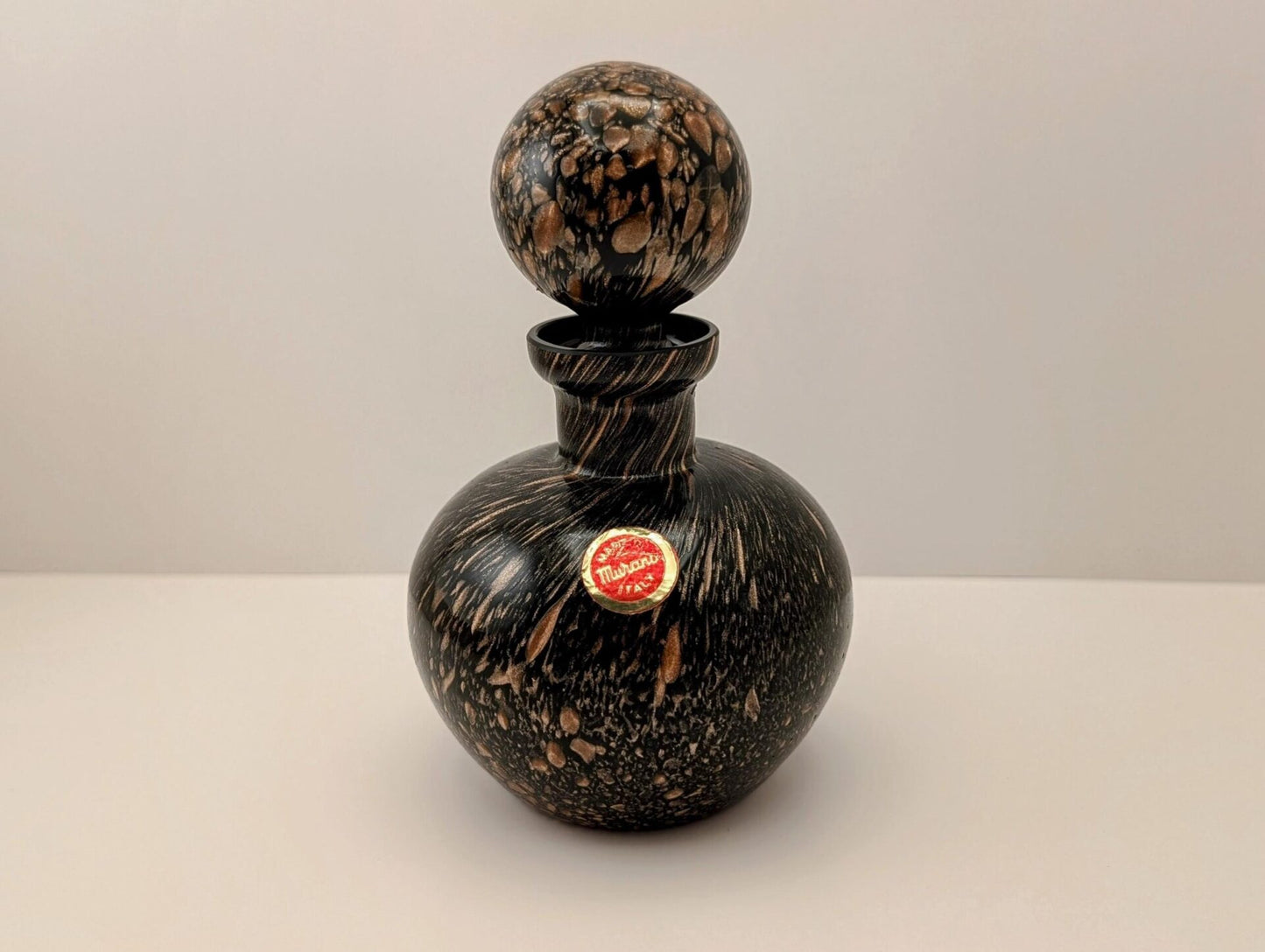 Murano Glass Decanter Perfume Bottle with Stopper - Italian Aventurine Copper & Black Art Glass image 0