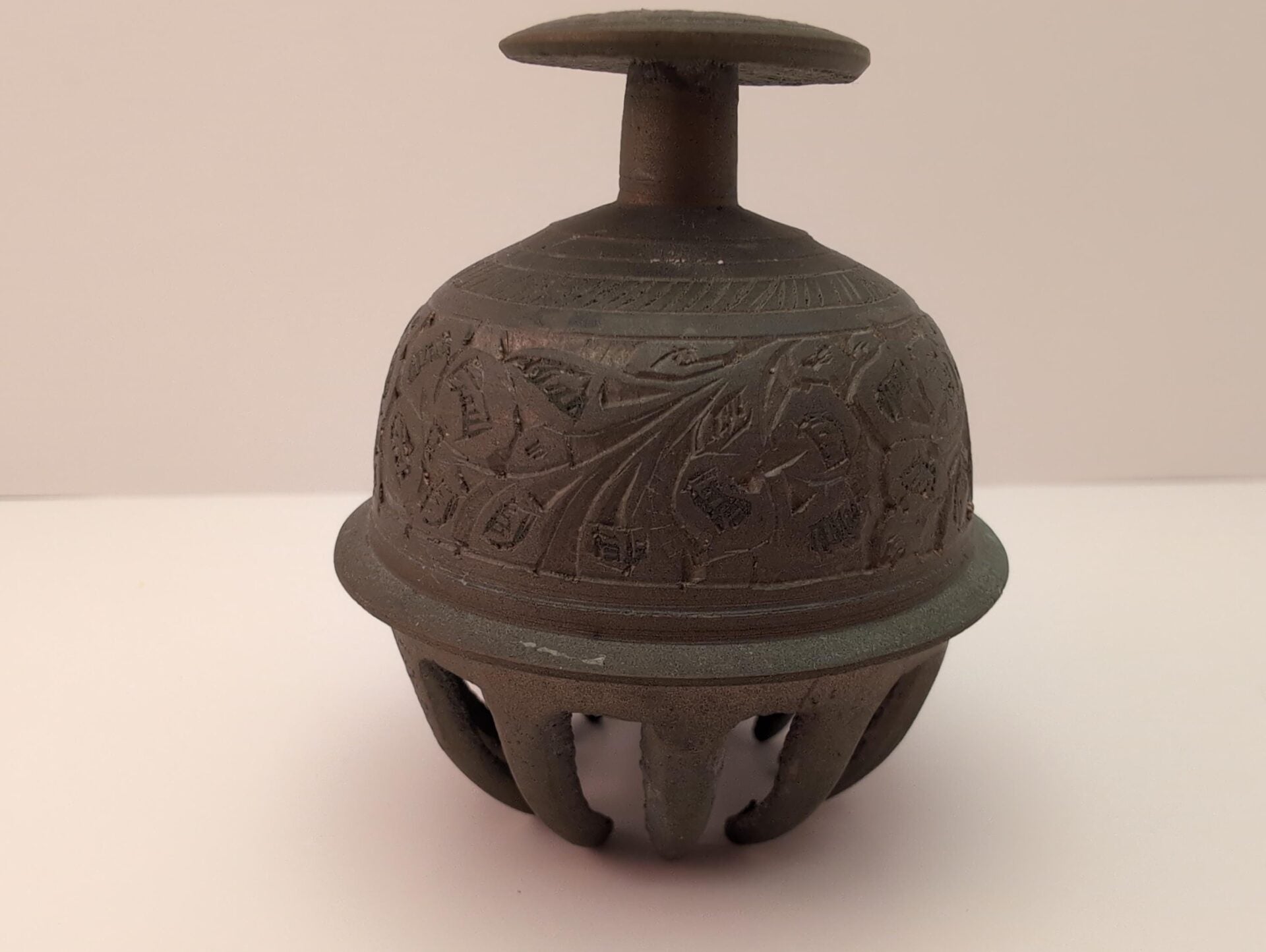 Vintage Brass Elephant Claw Bell - 2 1/2 Inch Ornate Etched Leaf Pattern image 5