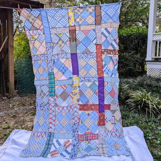 Vintage Quilt Top in a 9 Patch Variation with Scrap Sashing - Twin 58x90 image 0