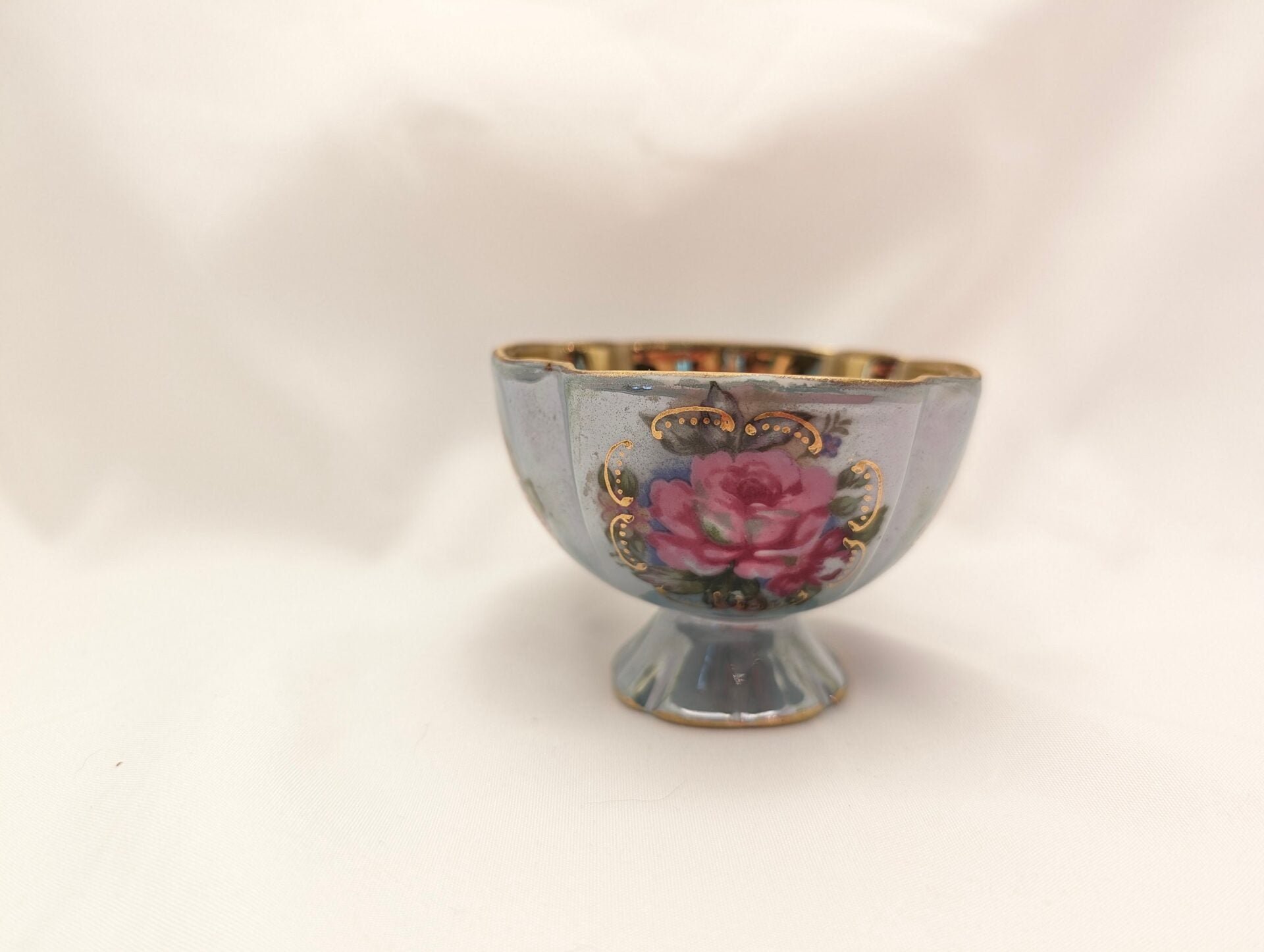 Vintage Royal Ainsley Blue Teacup & Saucer with Roses, Quatrefoil Demitasse, Hand-Painted Gilt Details image 5