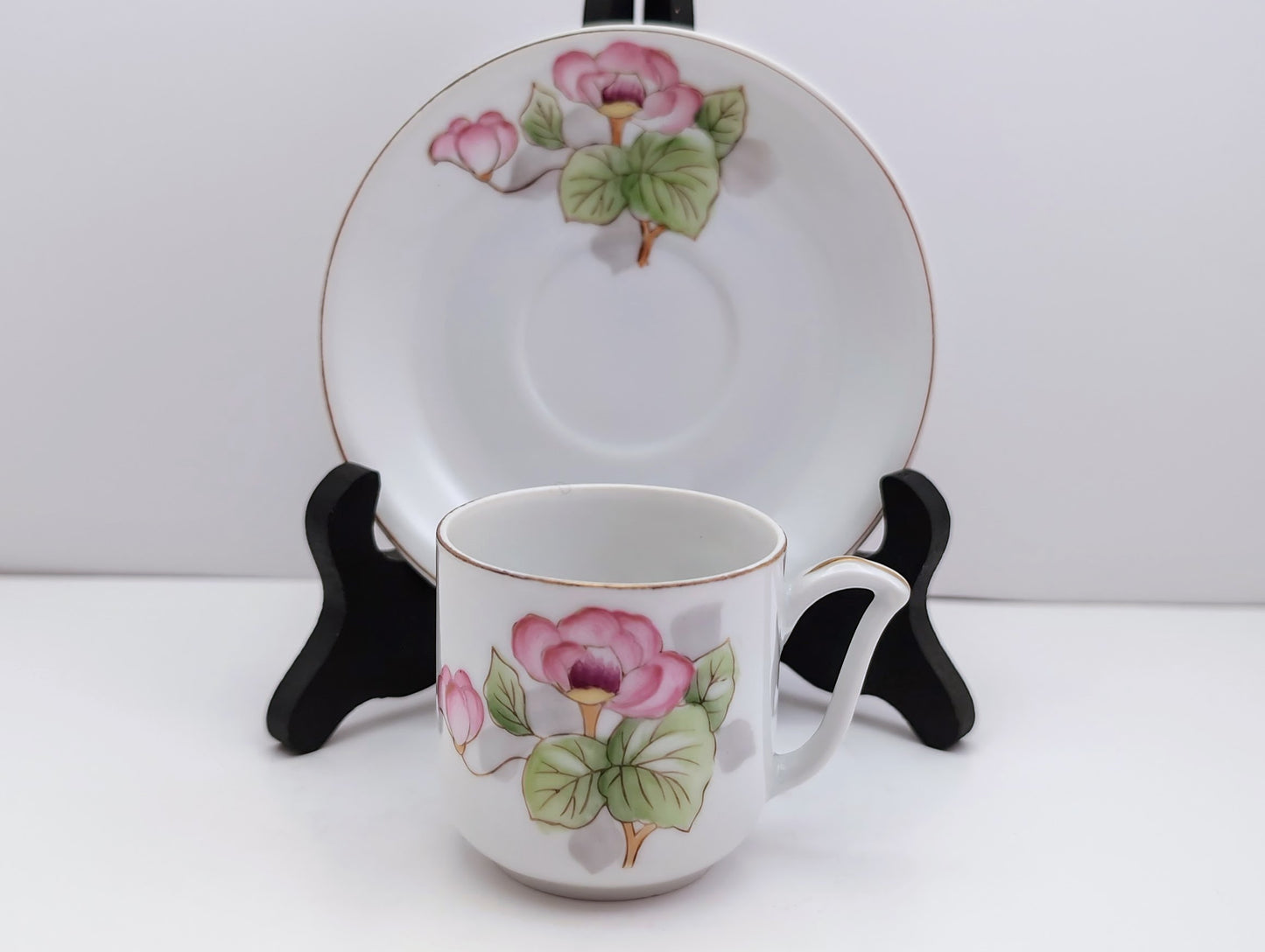 Handpainted Rose Demitasse Cup and Saucer by Ucago - Made in Occupied Japan