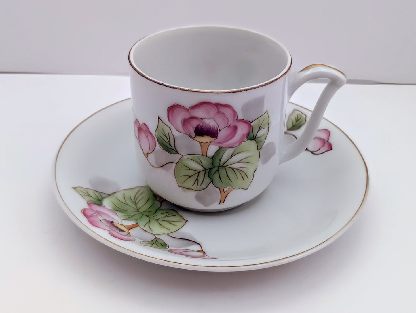 Handpainted Rose Demitasse Cup and Saucer by Ucago - Made in Occupied Japan
