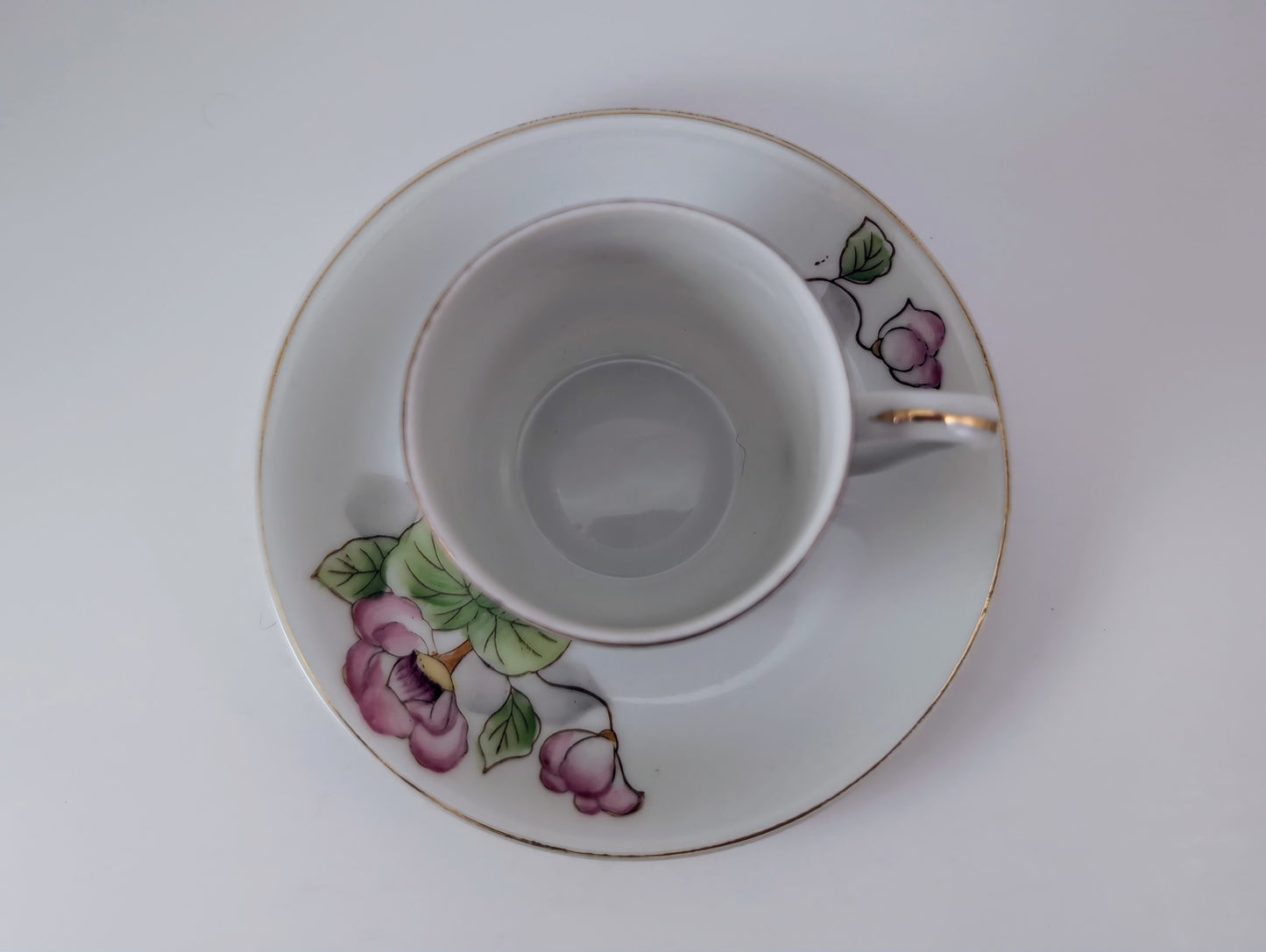 Handpainted Rose Demitasse Cup and Saucer by Ucago - Made in Occupied Japan