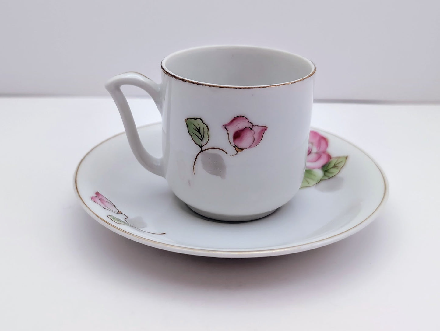 Handpainted Rose Demitasse Cup and Saucer by Ucago - Made in Occupied Japan
