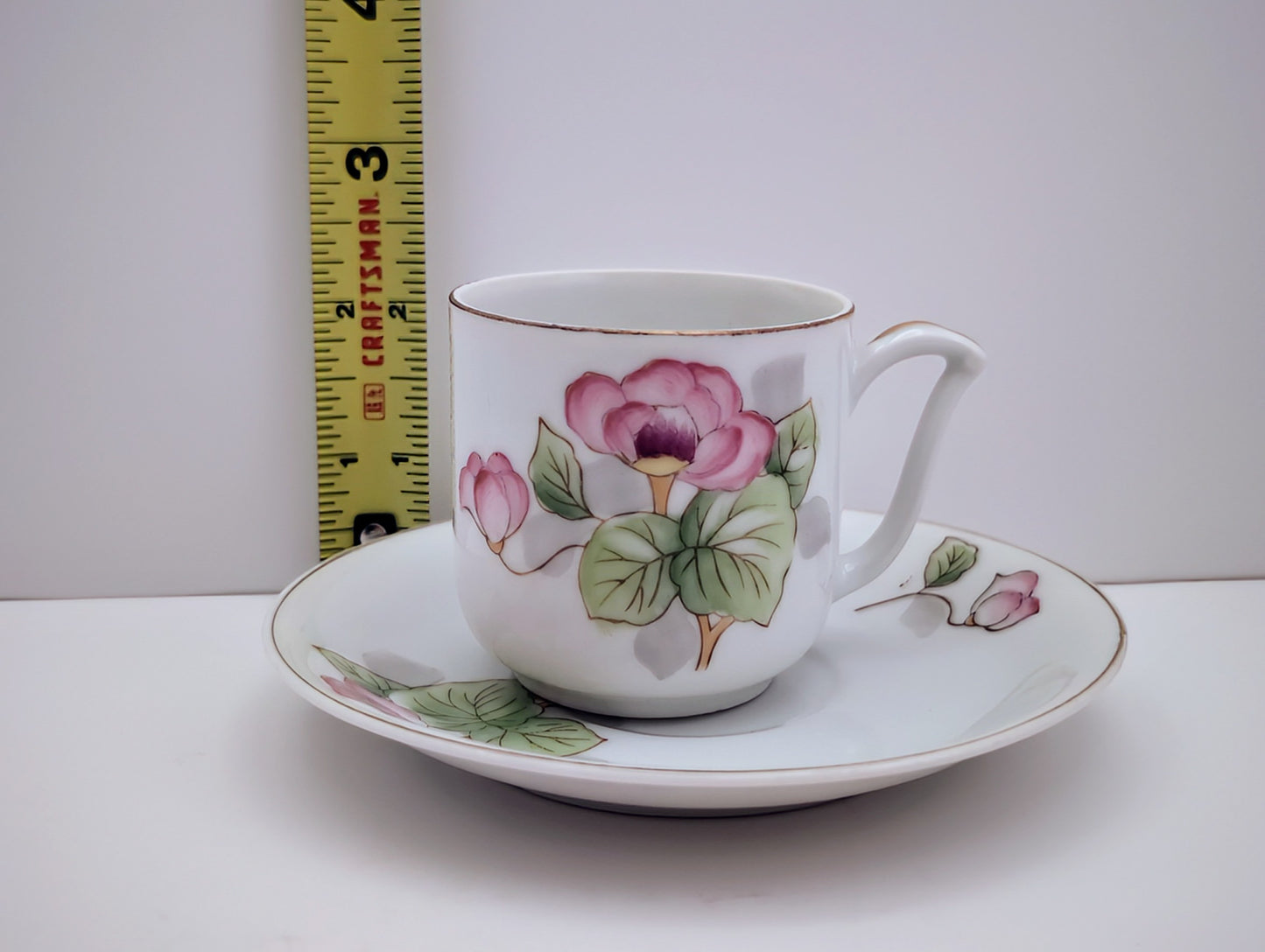 Handpainted Rose Demitasse Cup and Saucer by Ucago - Made in Occupied Japan