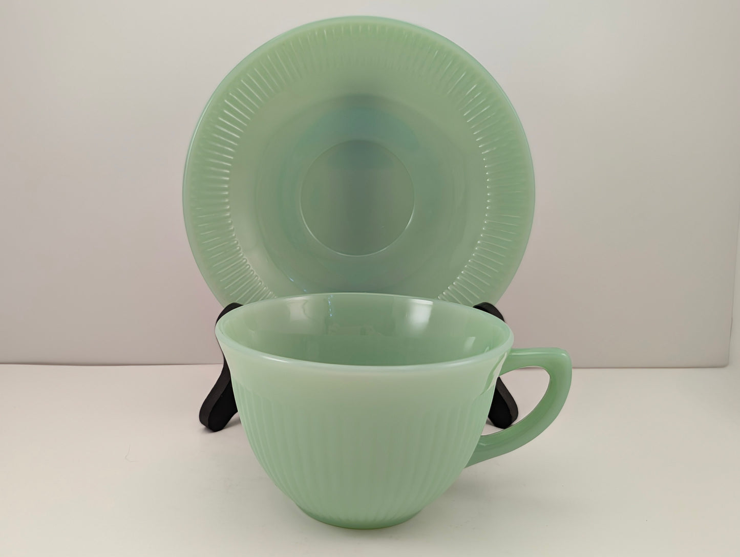 1950s Fire King Jadeite Cup and Saucer - Jane Ray Pattern