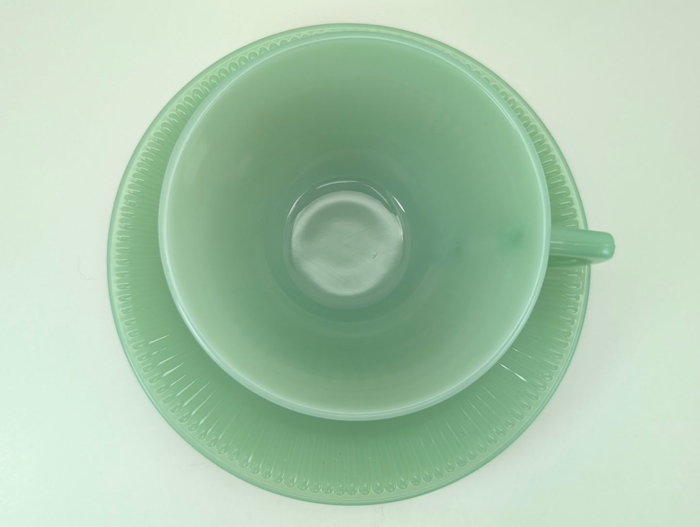 1950s Fire King Jadeite Cup and Saucer - Jane Ray Pattern