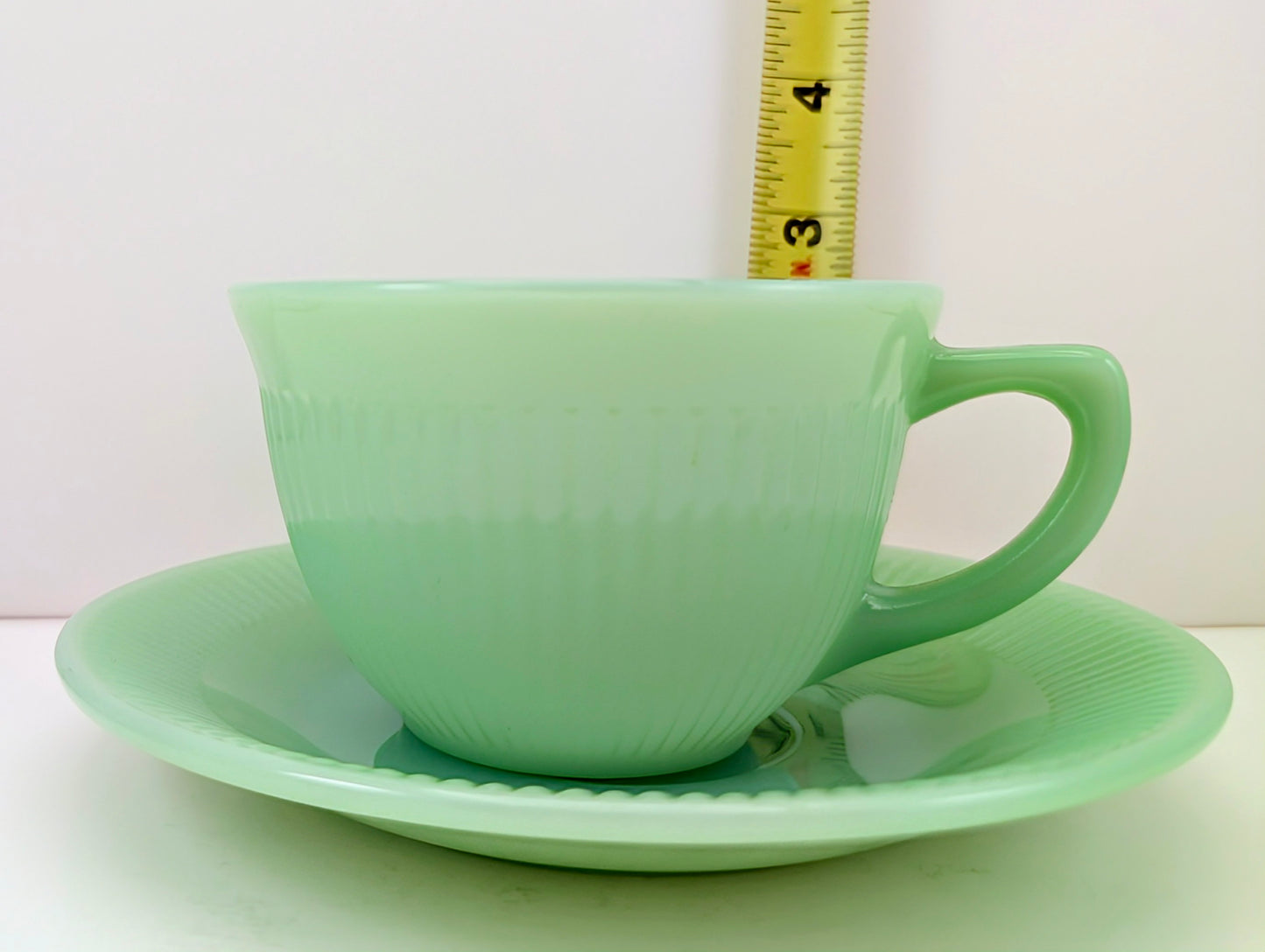 1950s Fire King Jadeite Cup and Saucer - Jane Ray Pattern