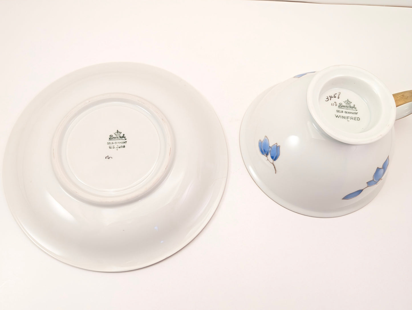 Germany US Zone and Winifred markings on  1940s Rosenthal Blue Danube Cup & Saucer Set