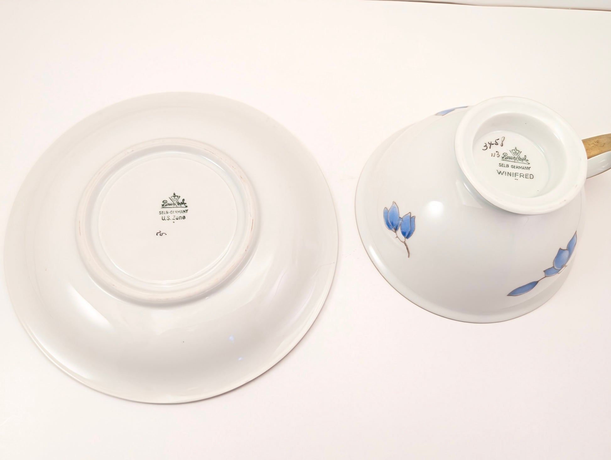 Germany US Zone and Winifred markings on  1940s Rosenthal Blue Danube Cup & Saucer Set