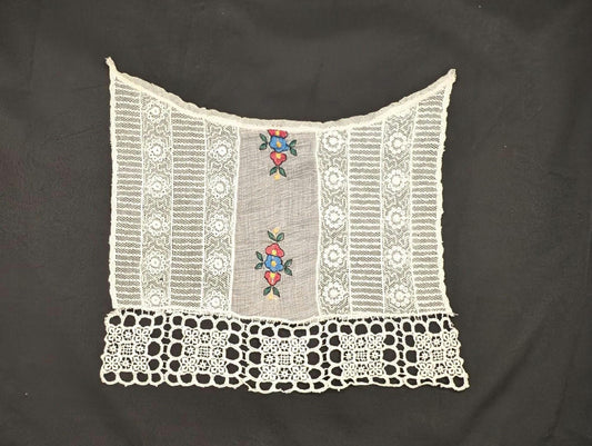 Vintage Bib Collar with Colorful Embroidery and Handmade Lace - Beautiful Tatting and Needlework image 0