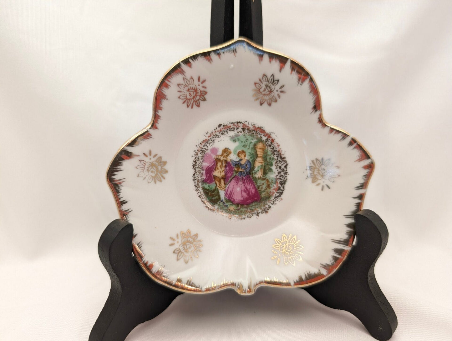 Victorian Courting Couple Demitasse Cup & Saucer Set Maple Leaf Plate and Gilt Trim-Made in Japan Vintage image 3